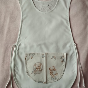 Női fehér lapköpeny,Maci ? mintás zsebbel , ovis , munkaruha , Ruha & Divat, Női ruha, Tunika, Varrás, MESKA