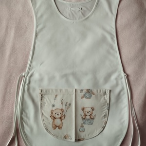 Női fehér lapköpeny,Maci ? mintás zsebbel , ovis , munkaruha , Ruha & Divat, Női ruha, Tunika, Varrás, MESKA