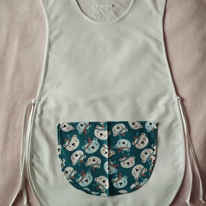 Női fehér lapköpeny,Maci ? mintás zsebbel , ovis , munkaruha , Ruha & Divat, Női ruha, Tunika, Varrás, MESKA