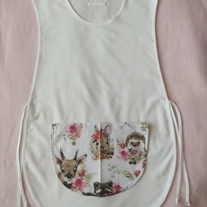 Női fehér lapköpeny, Nyuszi ?, Süni ?, Őz ? mintás zsebbel , ovis , munkaruha , Ruha & Divat, Női ruha, Tunika, Varrás, MESKA