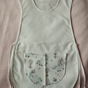 Női fehér lapköpeny, Unikornis ? mintás zsebbel , ovis , munkaruha , Ruha & Divat, Női ruha, Tunika, Varrás, MESKA