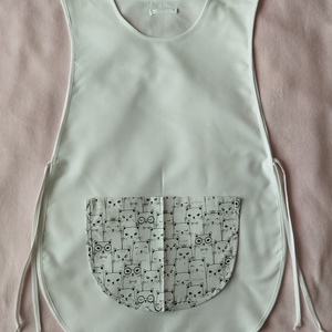 Női fehér lapköpeny, Cica ? mintás zsebbel , ovis , munkaruha , Ruha & Divat, Női ruha, Tunika, Varrás, MESKA