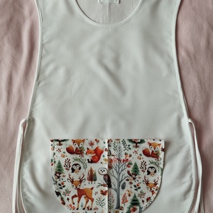 Női fehér lapköpeny, Róka ?,Őz ?, Bagoly ? mintás zsebbel , ovis , munkaruha , Ruha & Divat, Női ruha, Tunika, Varrás, MESKA