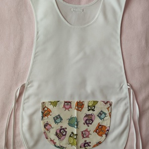 Női fehér lapköpeny, Bagoly ? mintás zsebbel , ovis , munkaruha , Ruha & Divat, Női ruha, Tunika, Varrás, MESKA