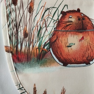 Női fehér lapköpeny, Capibara �mintás zsebbel , ovis , munkaruha  - ruha & divat - női ruha - tunika - Meska.hu