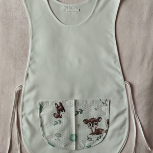 Női fehér lapköpeny, Őz ?mintás zsebbel , ovis , munkaruha , Ruha & Divat, Női ruha, Tunika, Varrás, MESKA