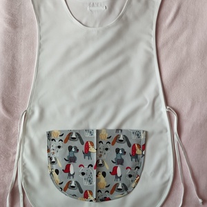 Női fehér lapköpeny, Kutya ? mintás zsebbel , ovis , munkaruha , Ruha & Divat, Női ruha, Tunika, Varrás, MESKA