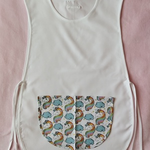 Női fehér lapköpeny, Unikornis ? mintás zsebbel , ovis , munkaruha , Ruha & Divat, Női ruha, Tunika, Varrás, MESKA