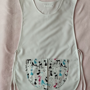 Női fehér lapköpeny, Cica ? mintás zsebbel , ovis , munkaruha , Ruha & Divat, Női ruha, Tunika, Varrás, MESKA