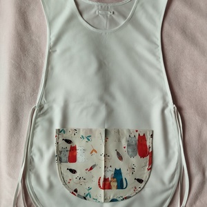 Női fehér lapköpeny, Cica ? mintás zsebbel , ovis , munkaruha , Ruha & Divat, Női ruha, Tunika, Varrás, MESKA