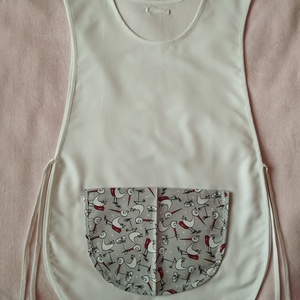 Női fehér lapköpeny, Gólya mintás zsebbel , ovis , munkaruha , Ruha & Divat, Női ruha, Tunika, Varrás, MESKA