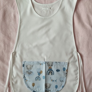 Női fehér lapköpeny,Maci ? mintás zsebbel , ovis , munkaruha , Ruha & Divat, Női ruha, Tunika, Varrás, MESKA