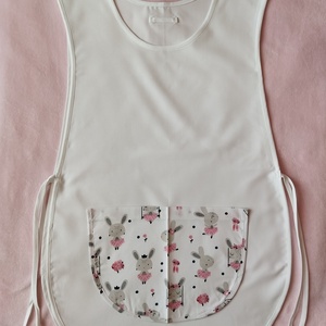 Női fehér lapköpeny,Nyuszi ? mintás zsebbel , ovis , munkaruha , Ruha & Divat, Női ruha, Tunika, Varrás, MESKA