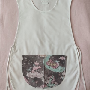 Női fehér lapköpeny, Unikornis ? mintás zsebbel , ovis , munkaruha , Ruha & Divat, Női ruha, Tunika, Varrás, MESKA