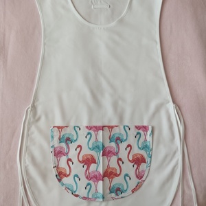 Női fehér lapköpeny, Flamingó ? mintás zsebbel , ovis , munkaruha , Ruha & Divat, Női ruha, Tunika, Varrás, MESKA