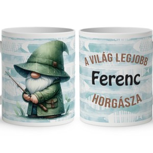 Névvel kérhető - Horgász manó esőben mintás bögre, Otthon & Életmód, Konyhafelszerelés, tálalás, Tálalás, Bögre & Csésze, , MESKA
