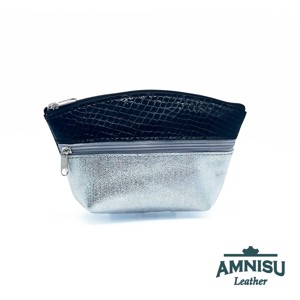 Fekete lakk kígyómintás - ezüst mintás kettő cipzáras neszeszer I8023 - táska & tok - neszesszer - Meska.hu