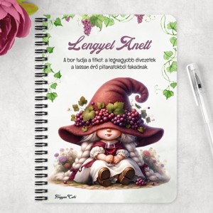 Személyre szabható - Egy pohár bor és a borász manó lány mintás A5-ös füzet - otthon & életmód - papír, írószer - jegyzetfüzet & napló - Meska.hu