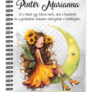 Személyre szabható - Huncut Napraforgós tündérlány mintás A6-os füzet, Otthon & Életmód, Papír, írószer, Jegyzetfüzet & Napló, , MESKA