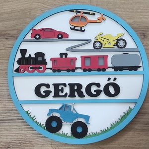 Gyerek névtábla járműves témában , Otthon & Életmód, Babaszoba, gyerekszoba, Gyerek névtábla, Famegmunkálás, MESKA