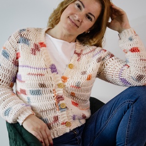 Horgolt színes raglán kardigán - ruha & divat - női ruha - kardigánok - Meska.hu