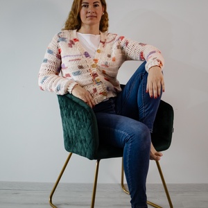 Horgolt színes raglán kardigán - ruha & divat - női ruha - kardigánok - Meska.hu