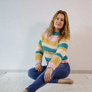 Horgolt színes raglán pulóver, Ruha & Divat, Női ruha, Pulóver, Horgolás, MESKA
