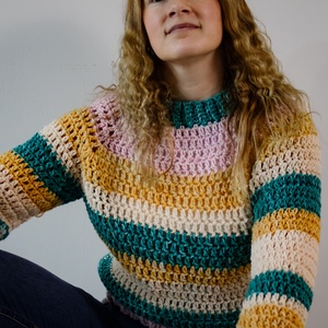 Horgolt színes raglán pulóver - ruha & divat - női ruha - pulóver - Meska.hu