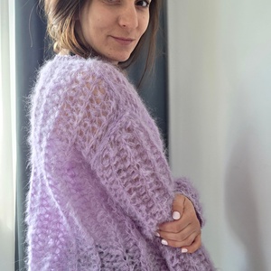 Horgolt levendula lila mohair felső - ruha & divat - női ruha - pulóver - Meska.hu