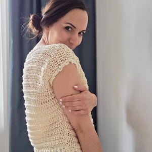 Kötött hatású horgol felső - ruha & divat - női ruha - póló, felső - Meska.hu