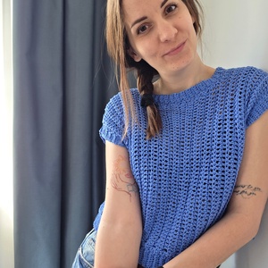 Horgolt organikus pamut felső - ruha & divat - női ruha - póló, felső - Meska.hu