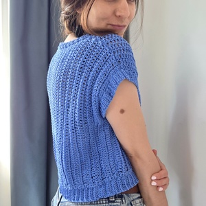 Horgolt organikus pamut felső - ruha & divat - női ruha - póló, felső - Meska.hu