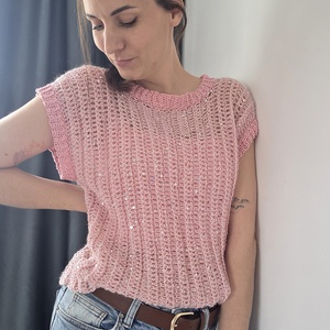 Csillogós különleges kézzel horgolt felső - ruha & divat - női ruha - top - Meska.hu