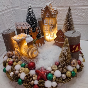 Mézeskalácsfalus adventi koszorú  - Meska.hu