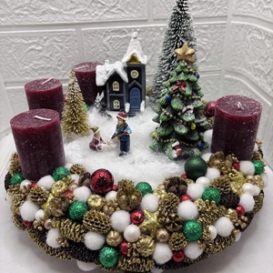 Világítós adventi koszorú, Karácsony, Adventi díszek, Adventi asztaldísz, Virágkötés, MESKA