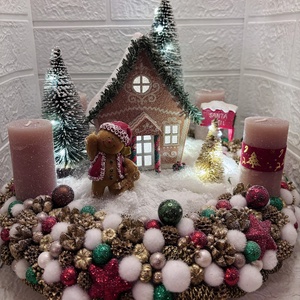 Világítós mézeskalácsos adventi koszorú, Karácsony, Adventi díszek, Adventi koszorú, Virágkötés, MESKA