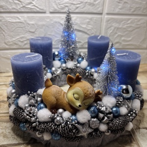 Világítós, őzikés adventi koszorú  - karácsony - adventi díszek - adventi koszorú - Meska.hu