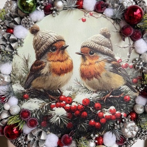 Gyönyörű madárkás ajtódísz - karácsony - adventi díszek - adventi ajtódísz - Meska.hu