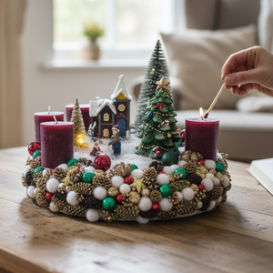 Világítós adventi koszorú, Karácsony, Adventi díszek, Adventi asztaldísz, Virágkötés, MESKA