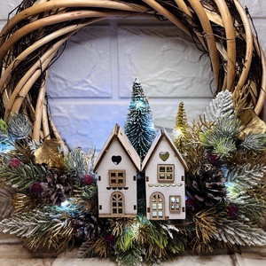 Vilgitós természetközeli ajtódísz, Karácsony, Adventi díszek, Adventi ajtódísz, Virágkötés, MESKA