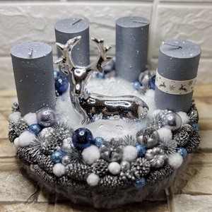 Ezüst szarvasos adventi koszorú - karácsony - adventi díszek - adventi koszorú - Meska.hu