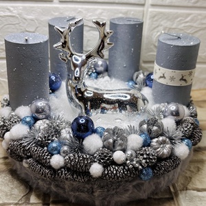 Ezüst szarvasos adventi koszorú - karácsony - adventi díszek - adventi koszorú - Meska.hu