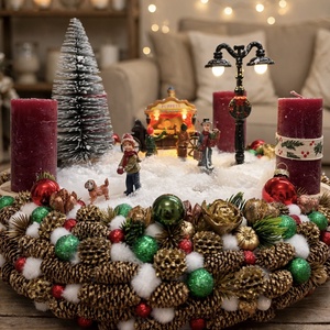 Vil�gítós adventi életképes koszorú, Karácsony, Adventi díszek, Adventi koszorú, Virágkötés, MESKA