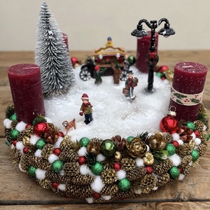 Vil�gítós adventi életképes koszorú - karácsony - adventi díszek - adventi koszorú - Meska.hu