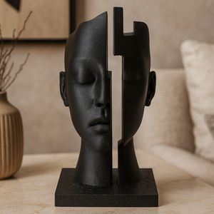 Modern fekete arc szobor � egyedi, minimalista lakásdekoráció művészi talapzaton 15cm - otthon & életmód - dekoráció - dekoratív figurák és szobrok - Meska.hu