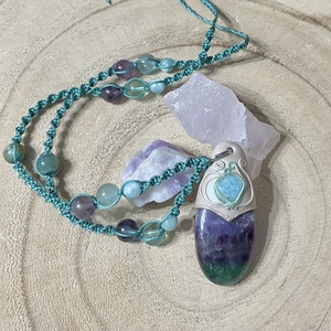 Fluorit nyaklánc amazonit díszítéssel - ékszer - nyaklánc - medálos nyaklánc - Meska.hu