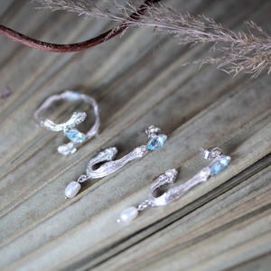 Lignum Folium Sky Blue Szett - esküvő - ékszer - ékszerszett - Meska.hu