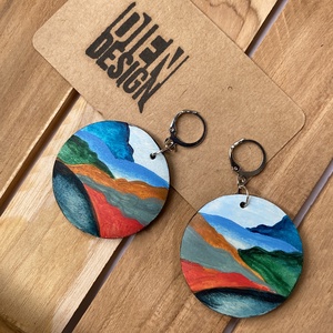 Tél - festett fa fülbevaló, kerek - Meska.hu