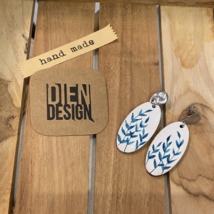 Ornamentika1 - kézzel festett ornamentikus fa fülbevaló, kék, ovális, nagy - ékszer - fülbevaló - lógó fülbevaló - Meska.hu