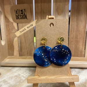 Solaris - kézzel festett  galaxis fa fülbevaló, kör alakú, nagy, Ékszer, Fülbevaló, Lógós kerek fülbevaló, Festett tárgyak, Ékszerkészítés, MESKA